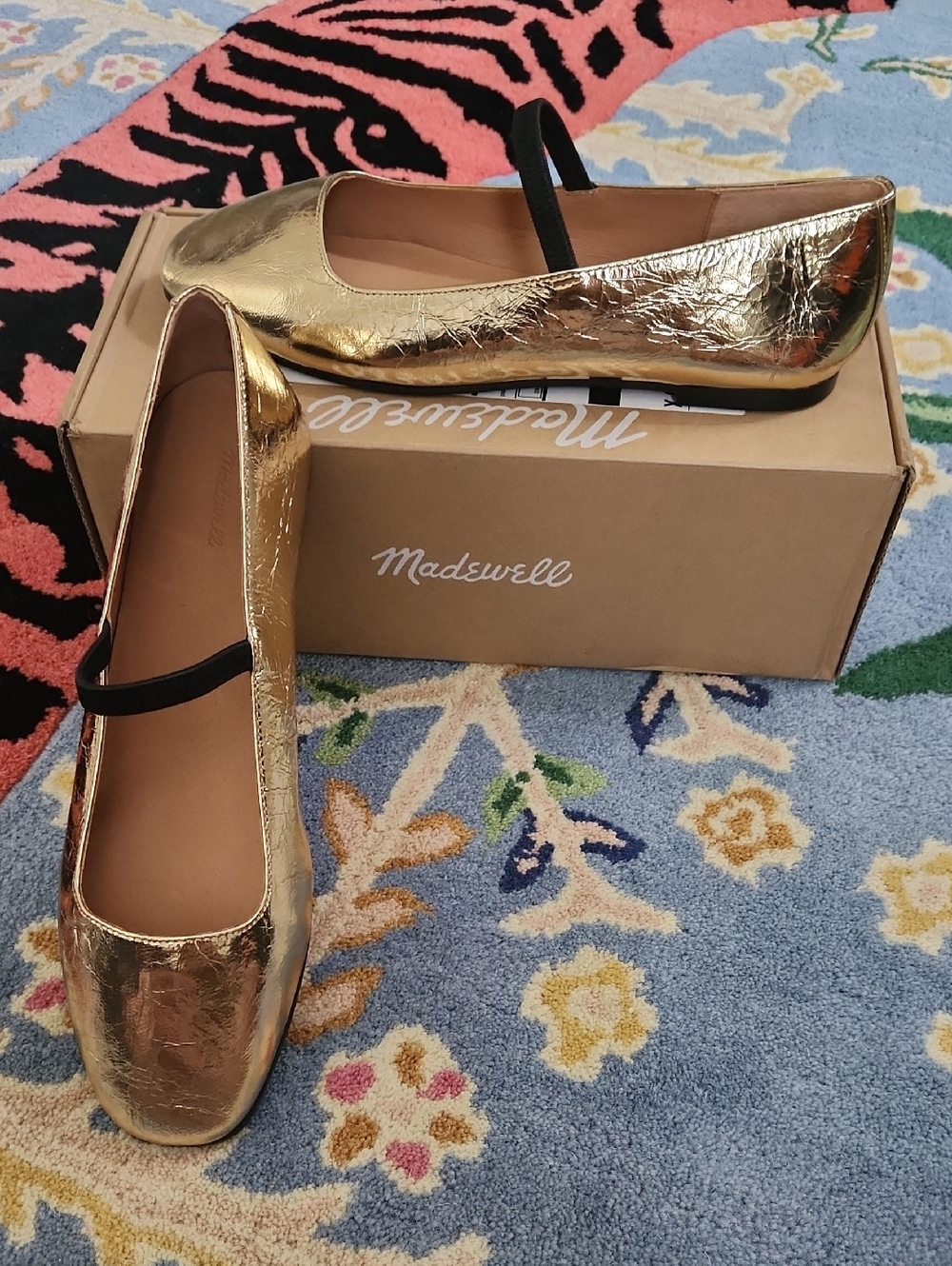 Madewell The Greta Gold Metallic Mary Jane Ballet Flats